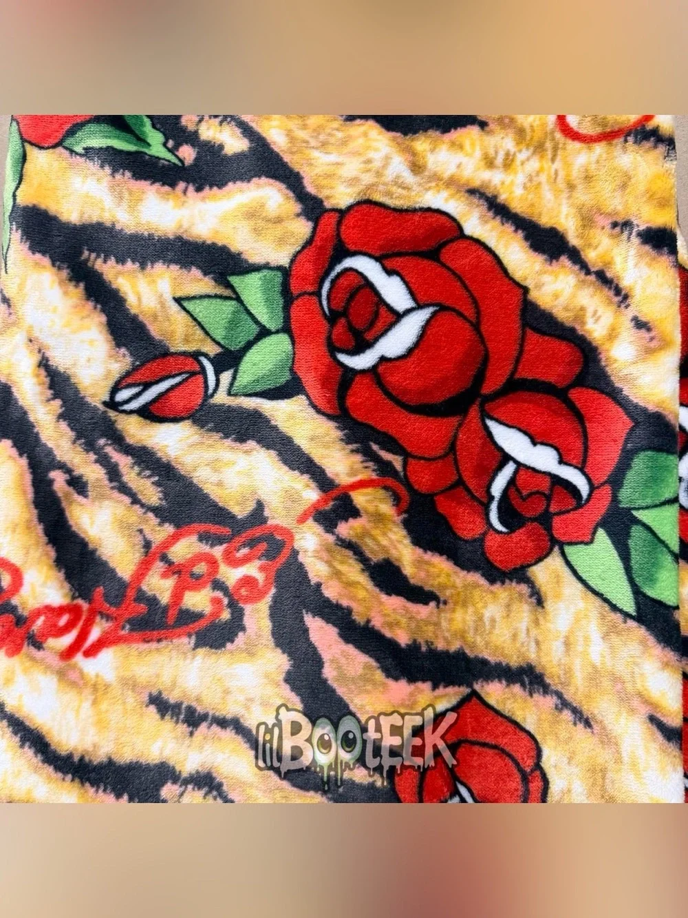Ed Hardy Tiger Print w Roses & Logo Printed Plush Oversized Throw Blanket